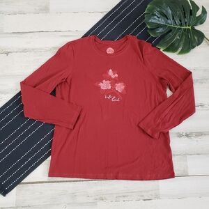 Life Is Good Long Sleeve Rose Print Classic Fit T-Shirt Red Size Large